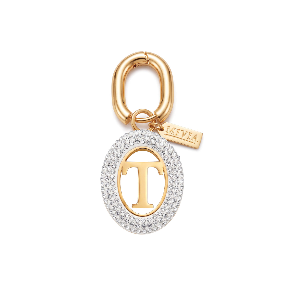 Rhinestone Loop Letter Charm - T