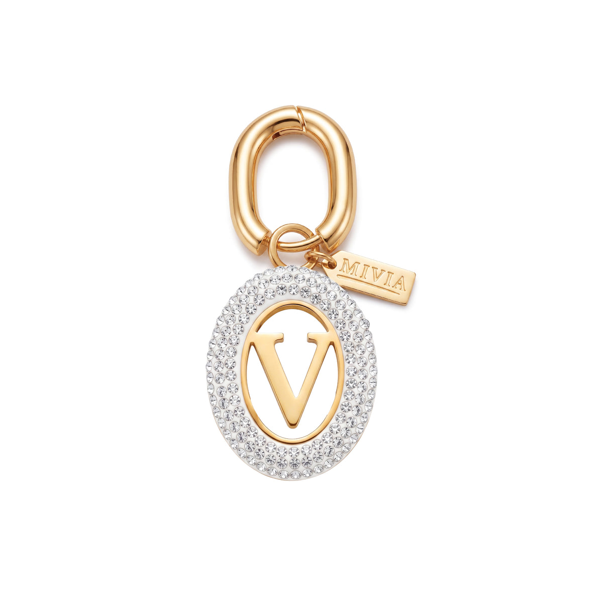 Rhinestone Loop Letter Charm - V