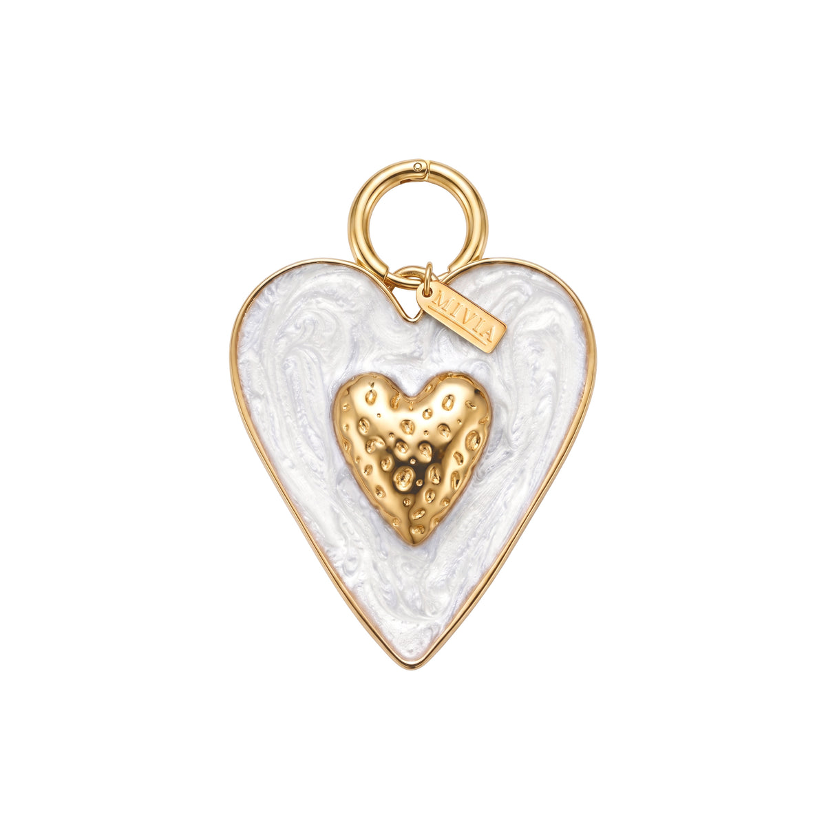 Enamel Double Heart Pendant - White