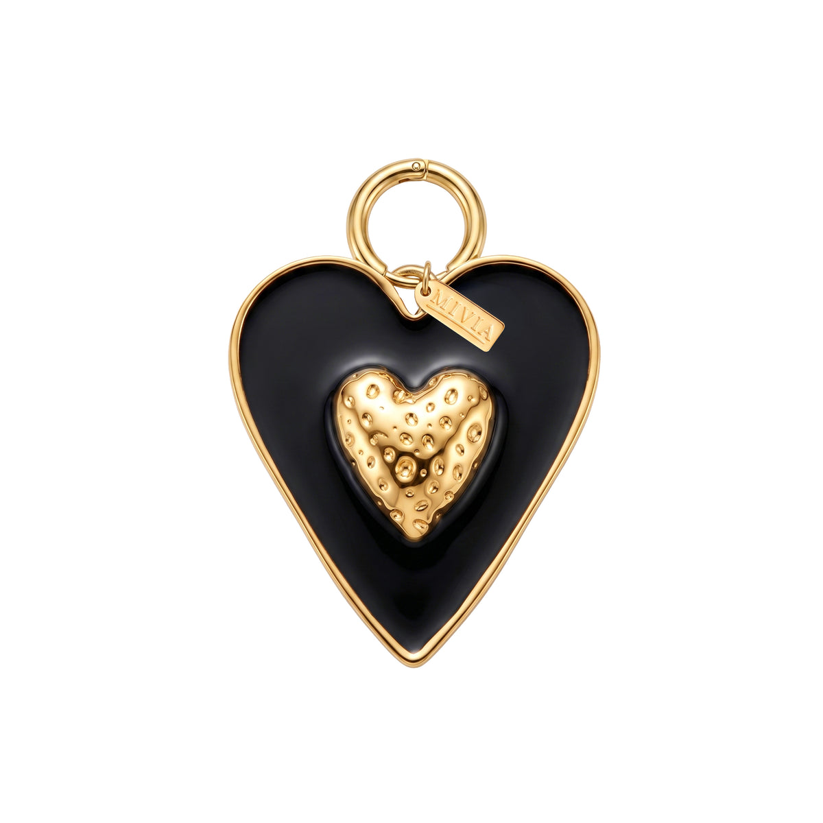 Enamel Double Heart Pendant - Black