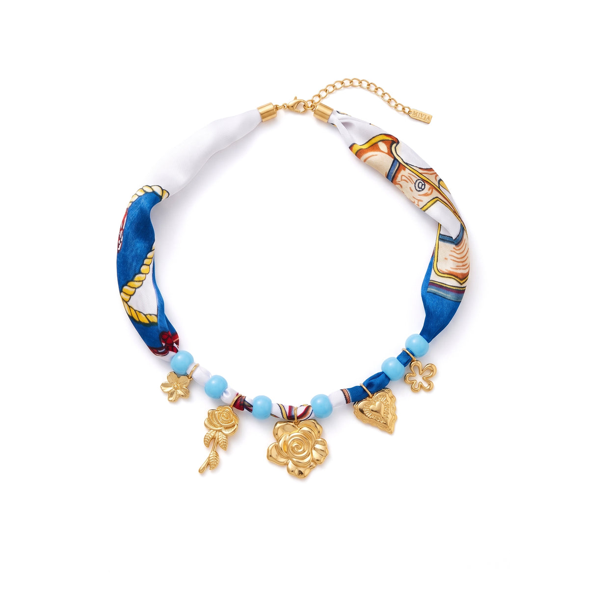 Bohemian Silky Scarf with Pendants - Blue & White