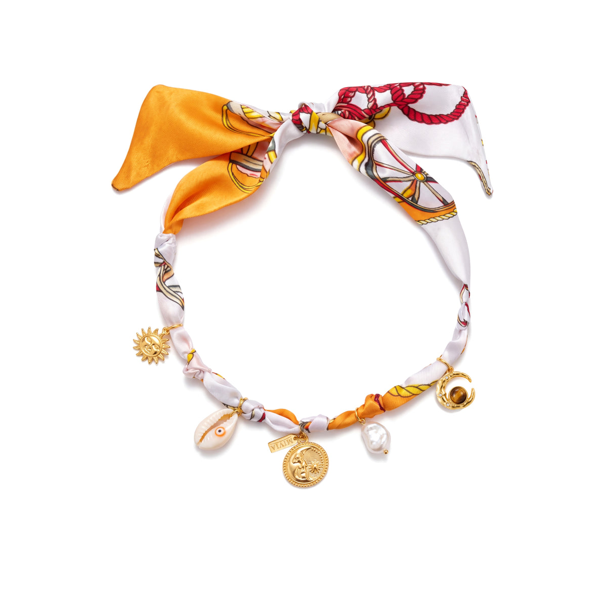 Bohemian Silky Scarf with Pendants - Golden Orange