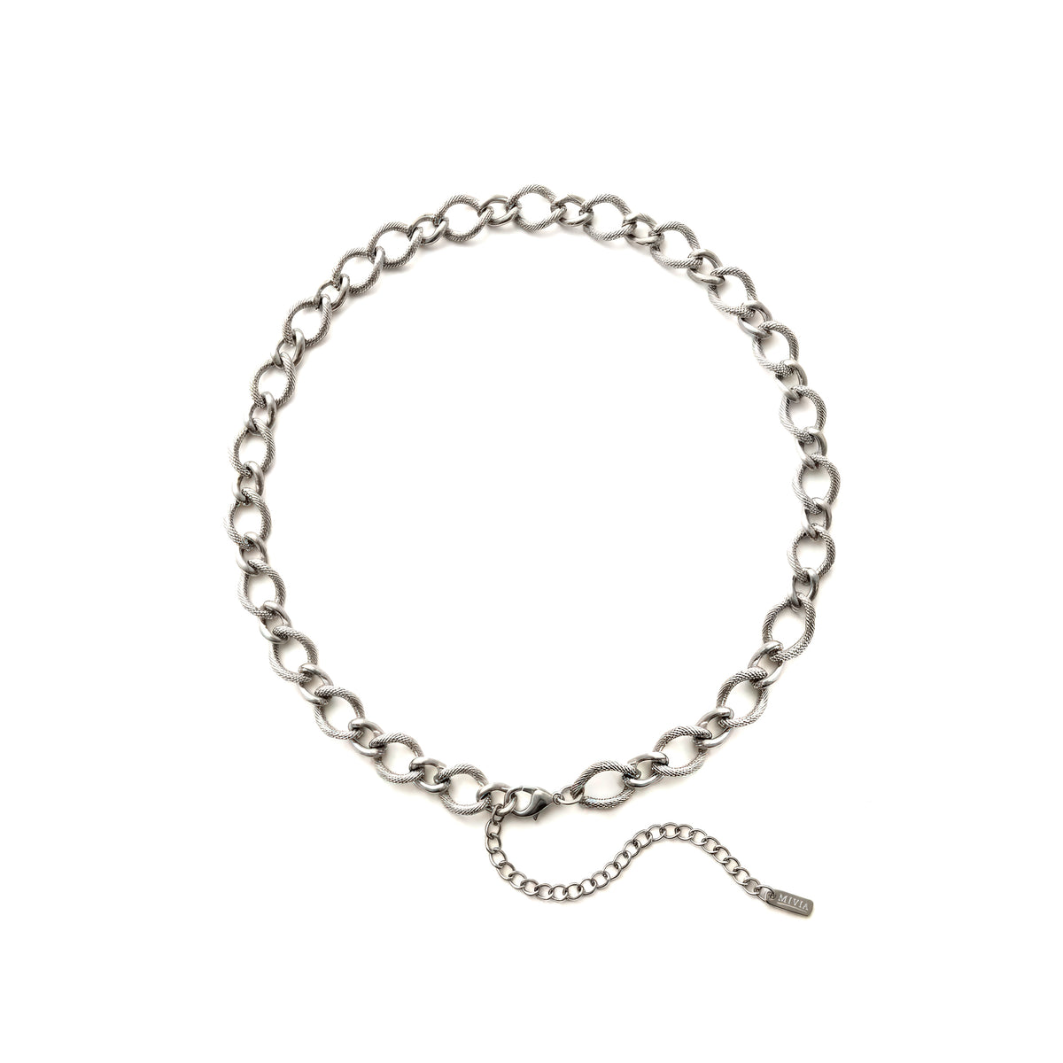 Vintage Double Ring Textured Chain Necklace - Steel
