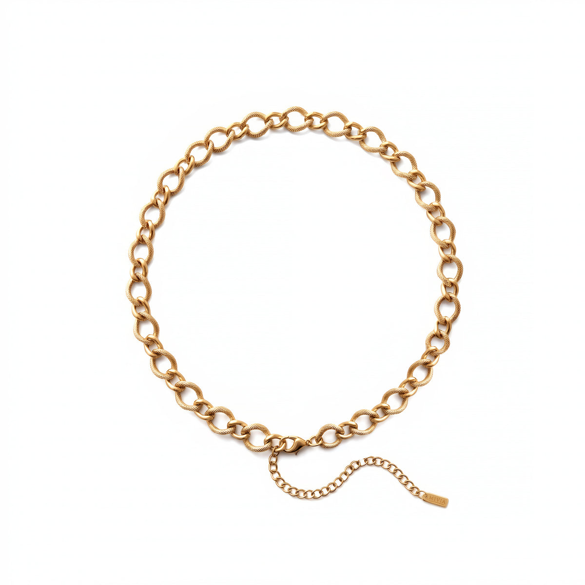 Vintage Double Ring Textured Chain Necklace - Golden